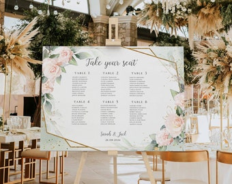 Blush Wedding Seating Chart Template | Minimalist Seating Plan | Instant Download Wedding Planning, Diy | Canva