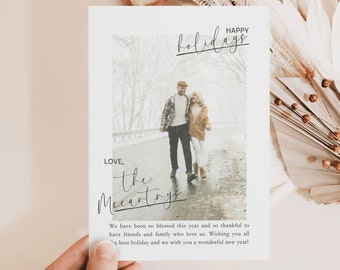 Modern Minimalist Photo Holiday Card Template, Printable Newlywed Christmas Card, Editable Family Picture Holiday Card, Instant Download