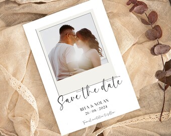 Boho Polaroid Photo Wedding invitation Card Template, Boho Printable Save The Date Card, Editable Wedding Invite Digital Template