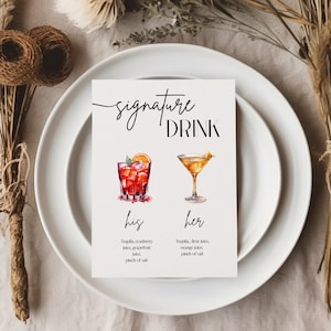 Modern Wedding Signature Drinks Menu, Cocktail Bar Sign template, Printable Signature Drinks Menu, Canva instant download