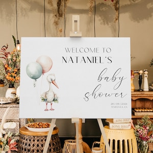 Stork Welcome sign, Baby shower Welcome sign, Simple Baby Shower sign, Welcome sign template image 1