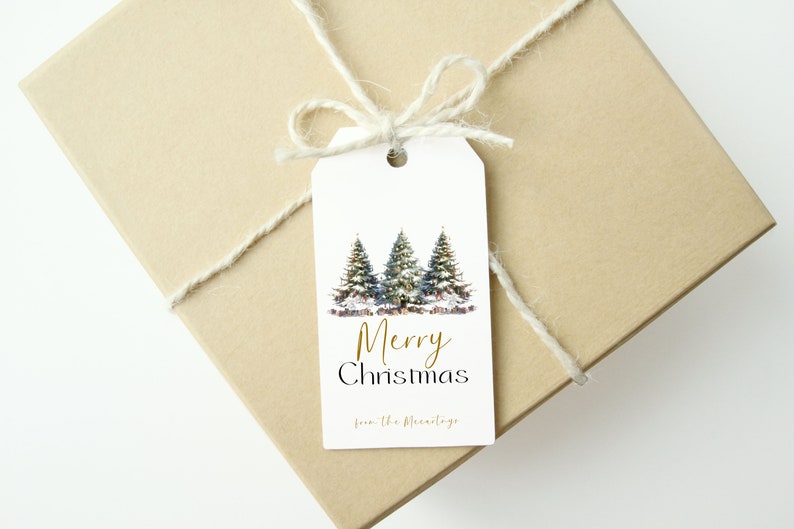 Merry Christmas Gift Tag Printable, Printable Christmas Tree Gift Tag, Holiday Party Favour Tag, Editable Christmas Gift Tag Download image 4