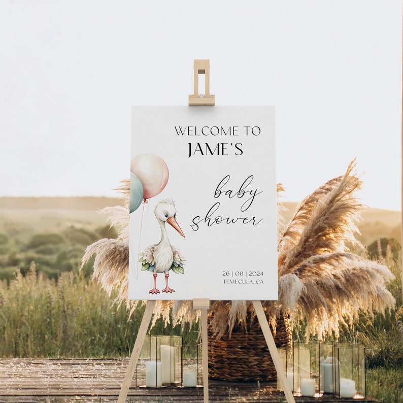 Stork Welcome sign, Baby shower Welcome sign, Simple Baby Shower sign, Welcome sign template image 5