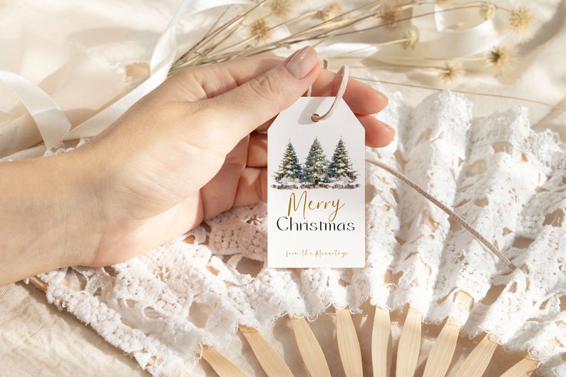 Merry Christmas Gift Tag Printable, Printable Christmas Tree Gift Tag, Holiday Party Favour Tag, Editable Christmas Gift Tag Download image 7