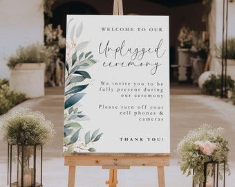 Eucalyptus Unplugged Ceremony Sign, Wedding Welcome Sign Template, Large Wedding Sign, Wedding Ceremony Sign, Instant Download, DIY #52