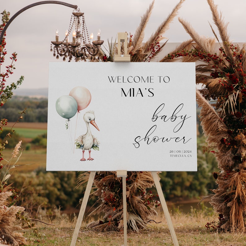 Stork Welcome sign, Baby shower Welcome sign, Simple Baby Shower sign, Welcome sign template image 4