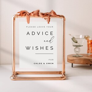 Minimalist Advice For The Bride And Groom Card Template, Advice Sign Wedding, Modern Bridal Shower Advice Sign, Well Wishes Sign #25