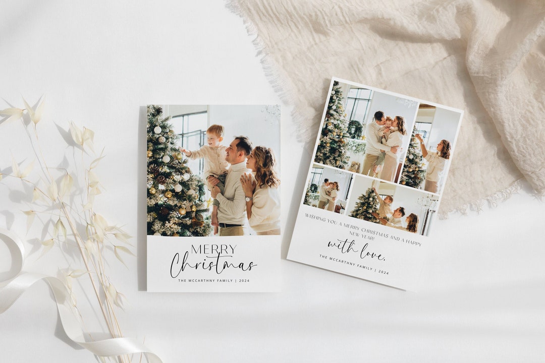 Modern Minimalist Photo Holiday Card Template, Printable Simple ...