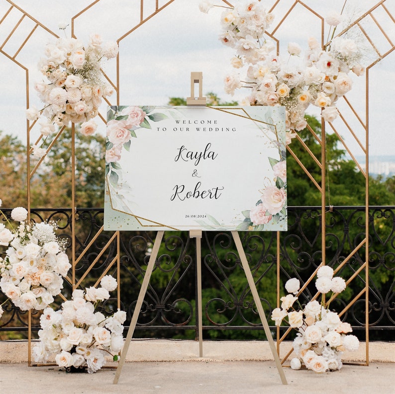 Blush Minimalist Wedding Welcome Sign image 1