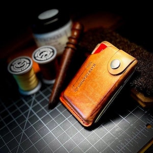 Hitchback Leather Wallet, Full Grain Leather, Hand Made, Minimalist, Front Pocket, Snap Wallet, Vertical