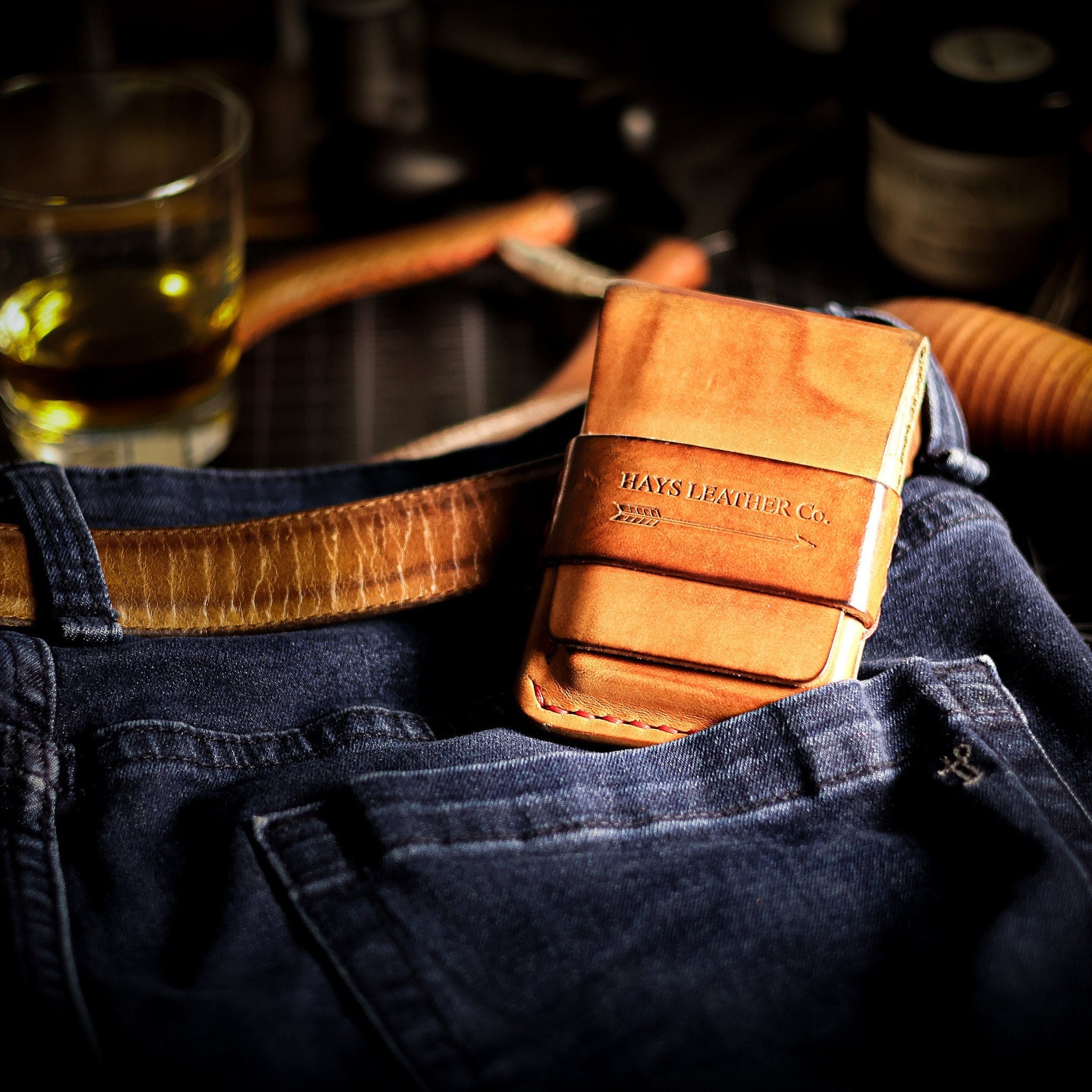 Cashback Full Grain Leather Wallet, Minimal, Bifold, Flap, Tuck, Strap, Front Pocket, Handmade, USA Made
