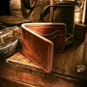 Bifold Leather Wallet, Full Grain Leather, Hand Made, Minimalist, Vegetable Tanned