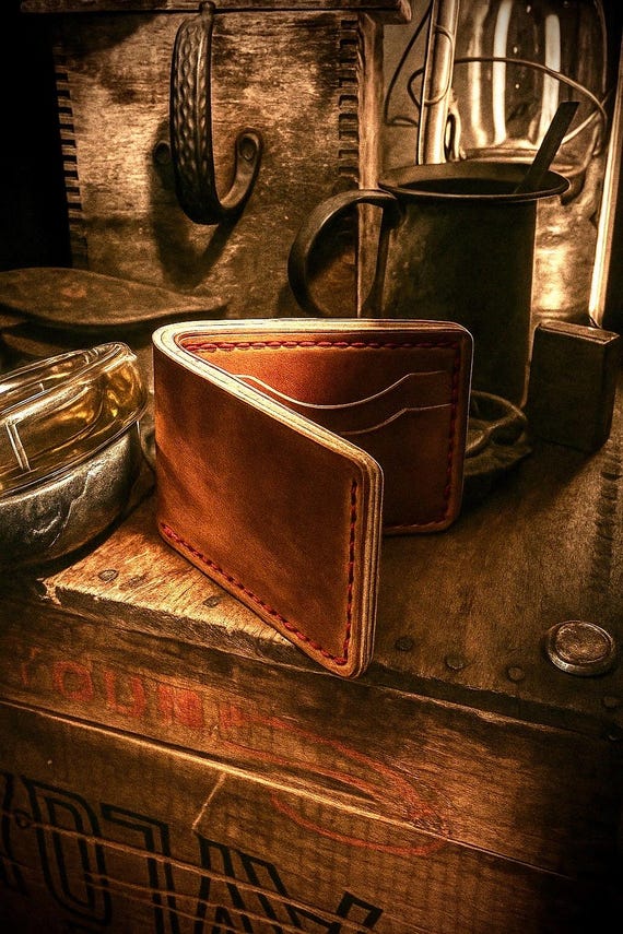 Bifold Leather Wallet, Full Grain Leather, Hand Made, Minimalist, Vegetable Tanned