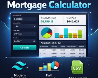 Offline Mortgage Calculator – Modern Tailwind UI, Full Amortization, CSV Export