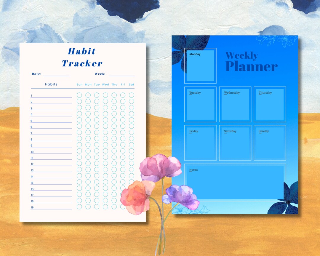 Blue Theme Goodnotes Digital Weekly Planner and Habit Tracker - Etsy
