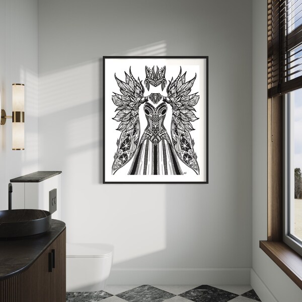 costume high fae black white abstract wall art print wall decor - giclee reproduction