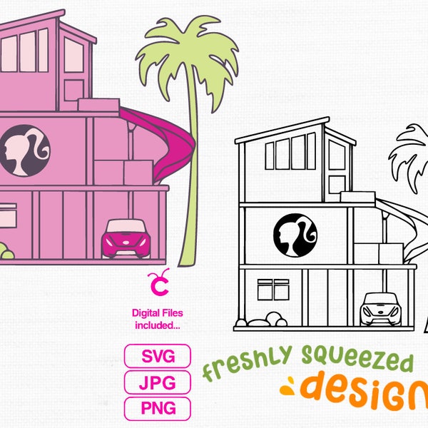 Doll Dream House Svg Png Jpg Bundle, SVG file for cricut, Layered SVG files, Clipart files, Instant Download, Pink doll, Girl Retro