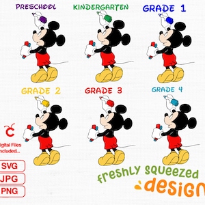 Mickey Mouse Back to School Bundle, School Grades Mickey, cut files, Kindergarten, First day of school, SVG PNG JPG, Instant Download