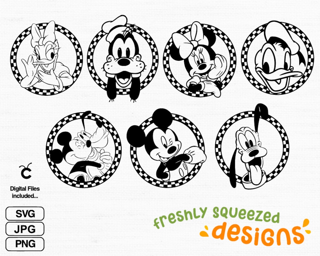 Mickey and Friends SVG Bundle: Checkered Circle Character Faces