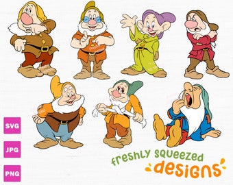 7 Zwerge SVG Bundle: Dopey, Sneezy, Doc & More (Digitaler Download)