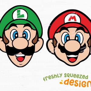 Mario en Luigi gezicht gezichten svg png jpg bundel, cricut cut bestanden, silhouet en sublimatie, gaming design, Mario Luigi Peach Bowser