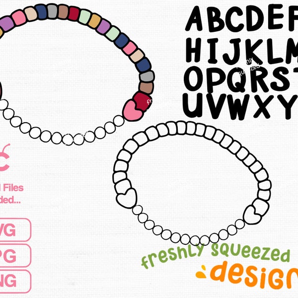 Friendship Bracelet svg design with Alphabet svgs, do it yourself digital bracelet - larger  - svg png jpg bundle, cricut, Instant Download