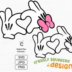 Mickey Minnie Heart Hands, SVG PNG JPG, simple and easy cricut cut files, silhouette, cute design, Instant Download