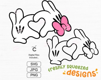 ミッキー＆ミニーのハート型ハンズ SVG：クリカットカットファイル