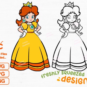 Daisy Princess - svg png jpg - cricut gesneden bestanden, silhouet en sublimatie, gaming design, Mario Luigi Peach Bowser