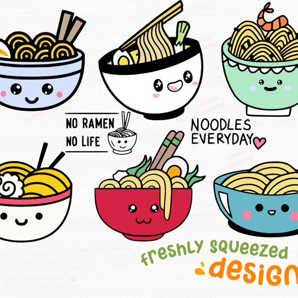 Ramen Noodle Kawaii Bowls, Kawaii Noodles Png, Cute Ramen Png, Kawaii Png, Kawaii Ramen Noods, Svg Jpg Png, cut files, Instant Download