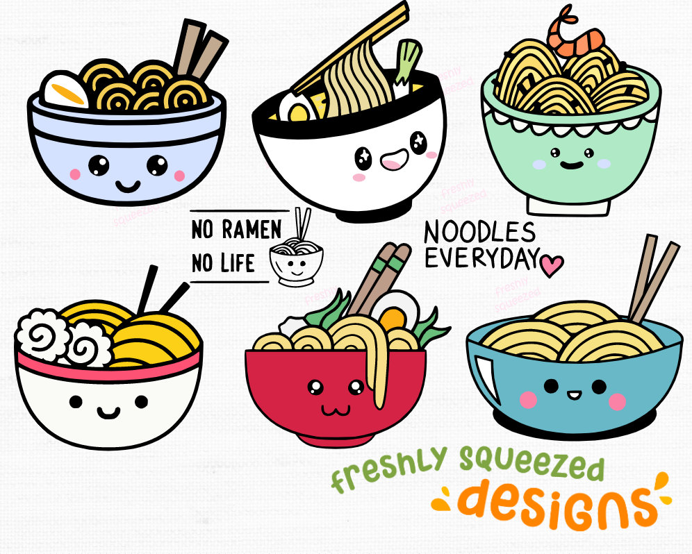 Ramen Noodle Kawaii Bowls, Kawaii Noodles Png, Cute Ramen Png, Kawaii Png, Kawaii Ramen Noods, Svg Jpg Png, cut files, Instant Download