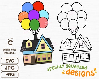 Up Haus fliegende Luftballons Design: SVG, PNG, JPG (Digital Download)