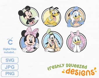 Pastel Mickey and Friends Circle Faces SVG PNG JPG Bundle (Digital Download)