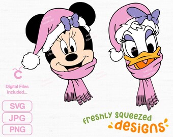 Caras navideñas rosas de Minnie y Daisy: paquete SVG, PNG y JPG (descarga digital)
