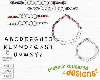 Paquete pulsera de amistad diseño svg con alfabeto svgs, hágalo usted mismo pulsera digital - paquete svg png jpg, cricut, descarga instantánea