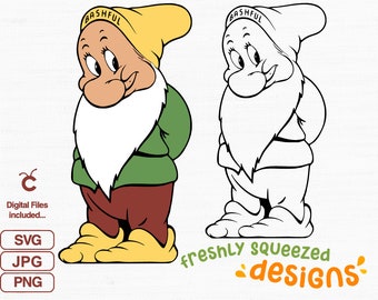 BASHFUL Dwarf, Snow White and the 7 Dwarfs, Svg Png Jpg Bundle, SVG file Layered SVG files, Clipart files, Instant Download