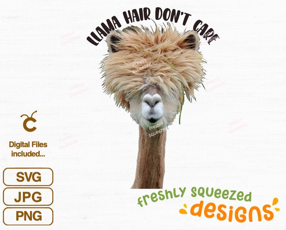 Llama Hair Don't Care PNG JPG: Funny Sticker Design (Digital Download)