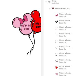 K&ouml;nnte beinhalten: Zwei Mickey-Maus-f&ouml;rmige Ballons, einer rosa und einer rot, mit dem Text "It's a Girl" und "It's a Boy" darauf.
