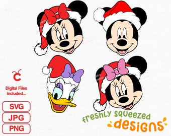 Paquete de caras navideñas de Mickey, Minnie y Daisy SVG, PNG y JPG (descarga digital)
