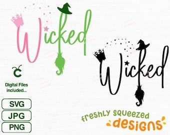 Wicked Design Witch Pink Green Script , svg png jpg bundle, cricut cut files, silhouette and sublimation, Instant Download