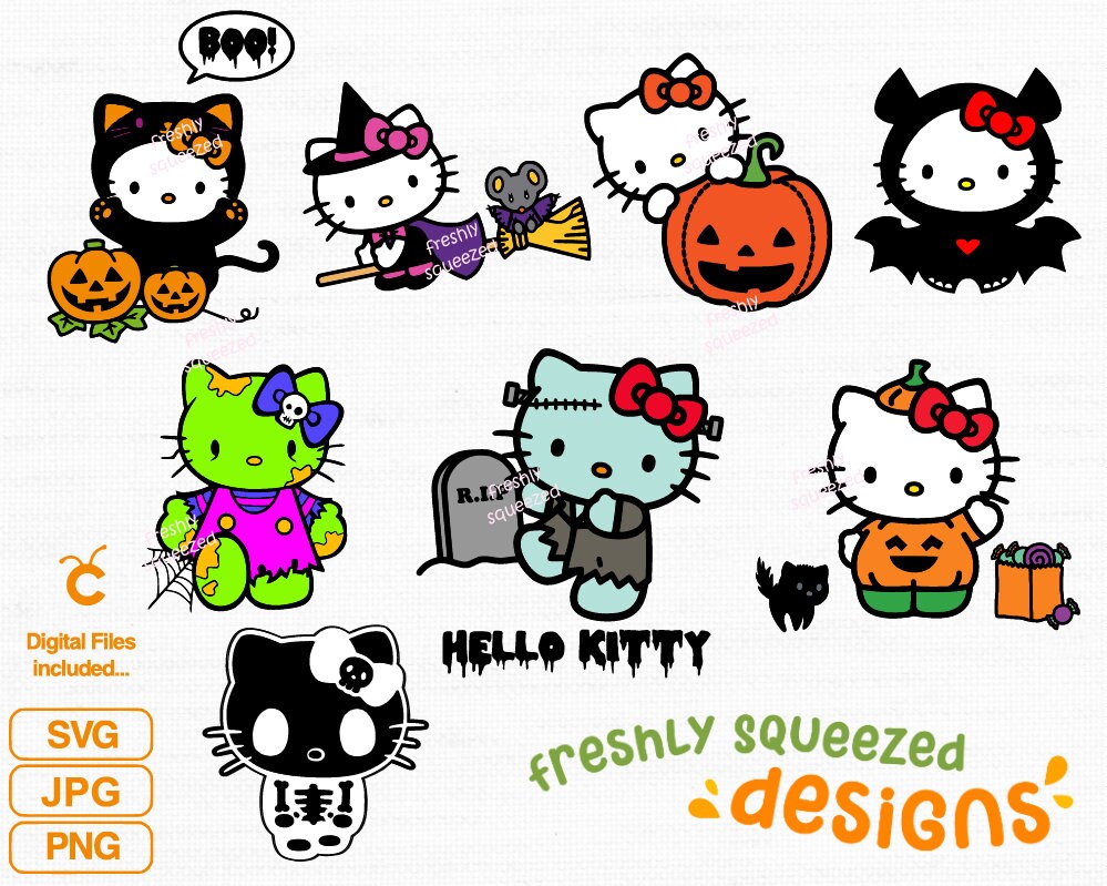 Hello Kitty Halloween Boo SVG, Hello Cats Horror Halloween SVG