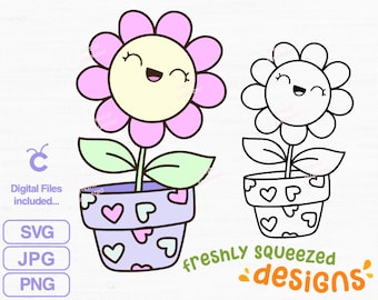 Cute Flower Kawaii Design, for sublimation, cricut cit file, SVG PNG JPG, high quality, Instant Digital Download