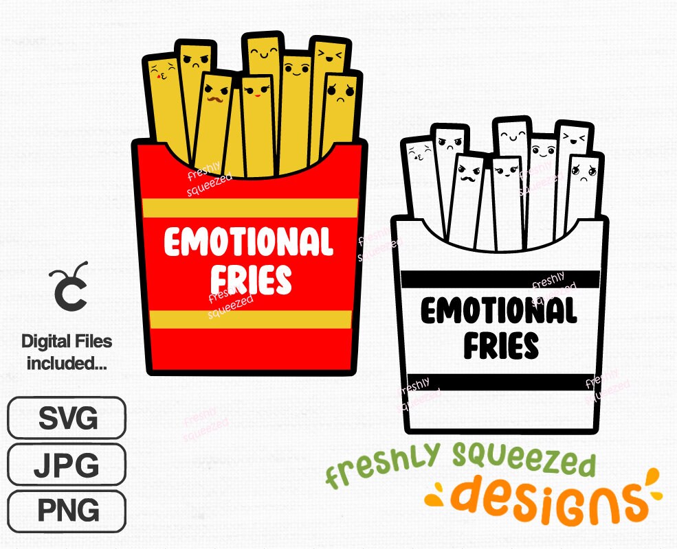 Emotional Fries - cute little guys with faces, Svg Png Jpg, - svg cut files, bottle sticker, laptop, cell phone, Digital Instant Download