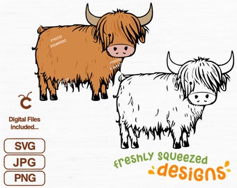 Cute Highland Cow svg, shirt clip art design, SVG PNG JPG files, Cricut Cut Files, Instant Download