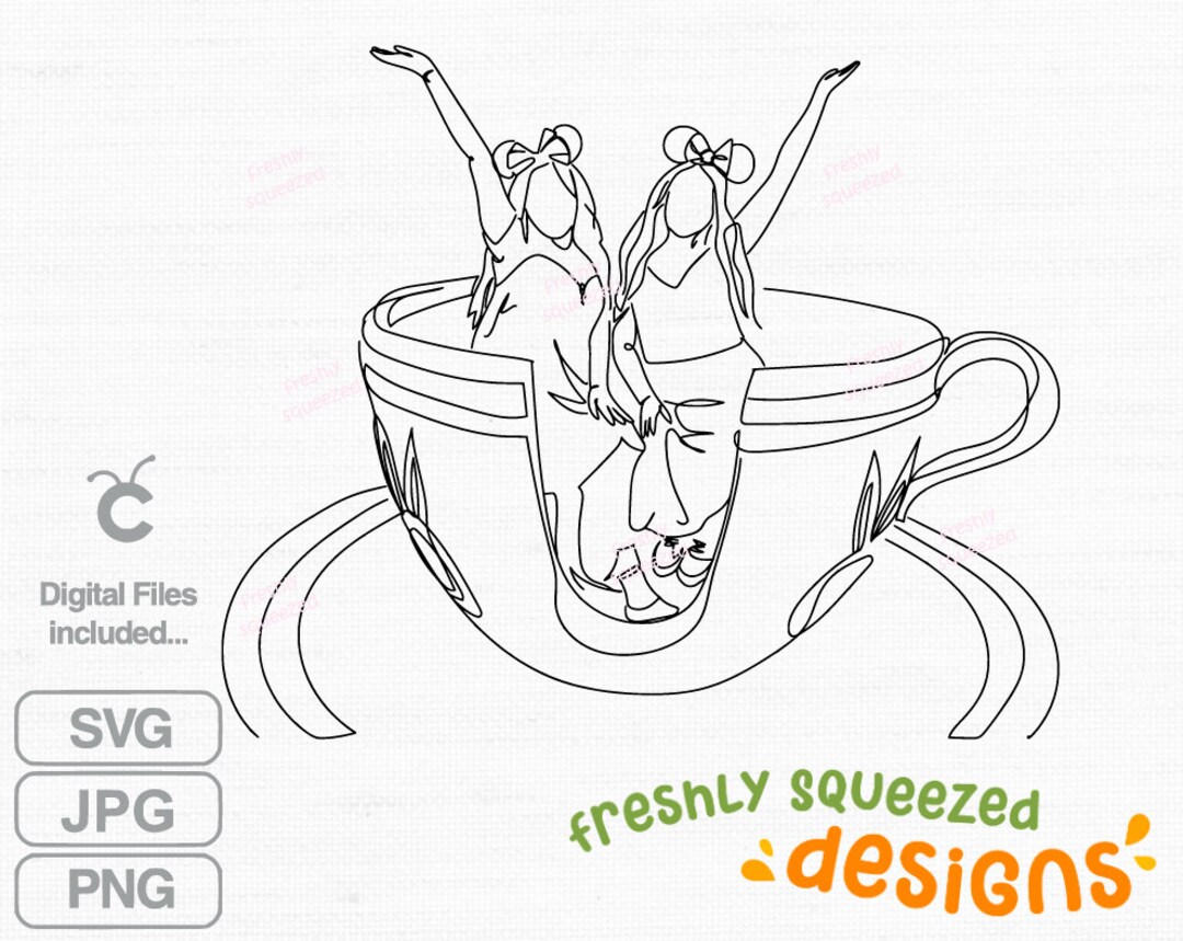Teacups Tea Cup Ride Line Drawings Sketch Svg Png Jpg Bundle Etsy
