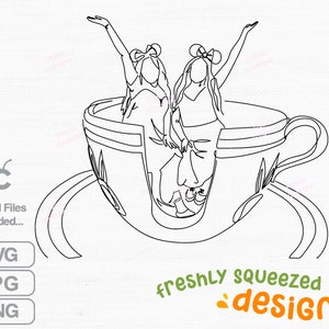 TeaCups Tea Cup Ride Line Drawings Sketch, svg png jpg bundle, cricut cut files, silhouette and sublimation, simple and cute
