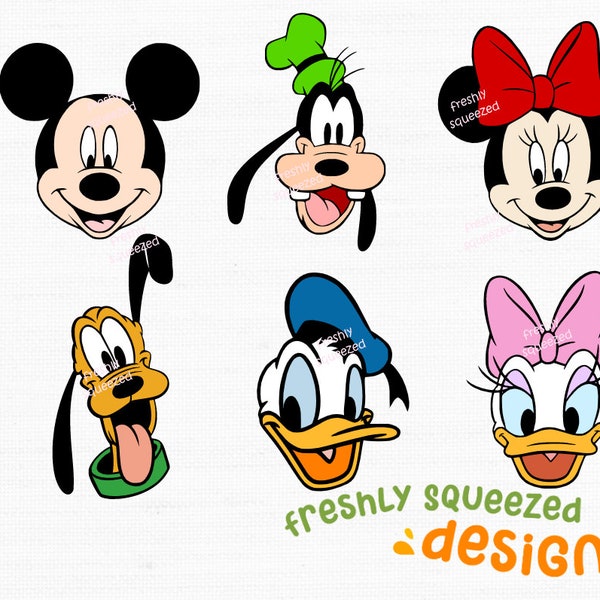 Mickey Pluto Goofy Daisy Donald Minnie Character Faces, svg png jpg bundle, cricut cut files, silhouette and sublimation