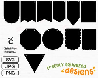 Bunting Pattern Borders Garland Banner Cuttable Bundle SVG PNG: Pennant Flags Designs (Instant Digital Download)