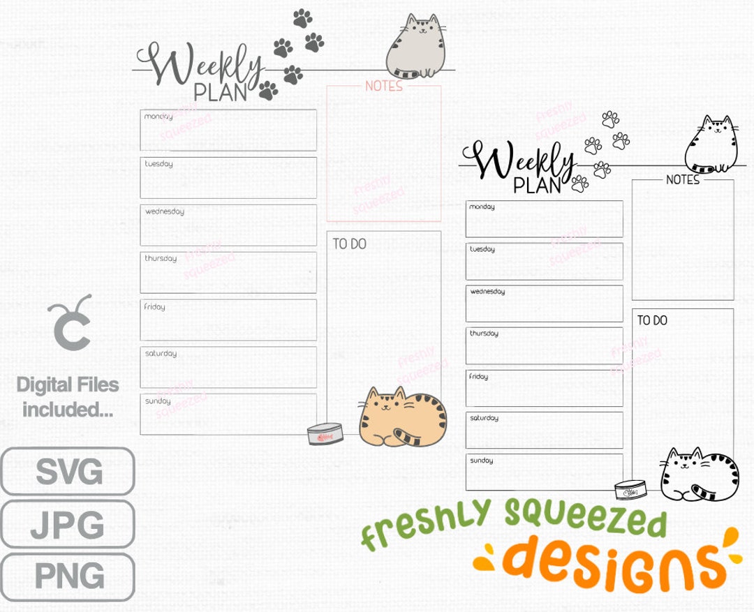 Kawaii Kitty Cats Weekly Planner Printable (digital Download) - Etsy