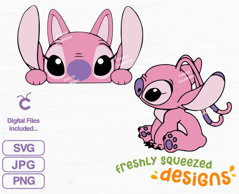 Lilo and Stitch, Angel, Pink Stitch, SVG PNG JPG, Pink